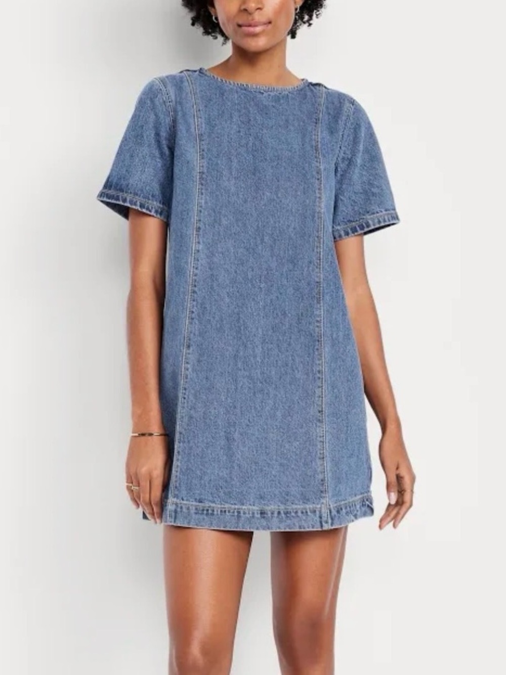 Denim Mini Dress (Size M, Petite)